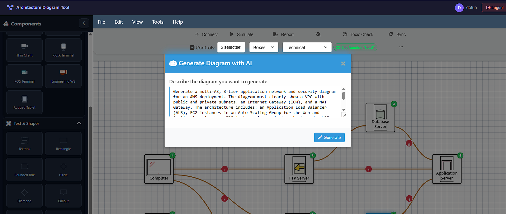 AI network generation panel